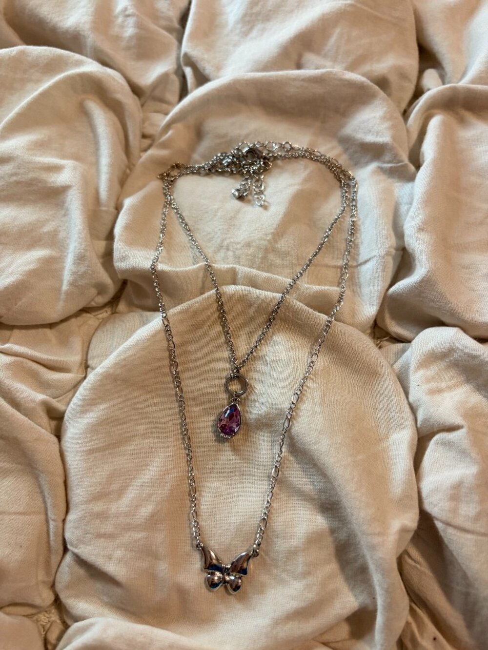 Free People Purple Crystal Teardrop Butterfly Layered Chain Necklace Indie Sleaz
